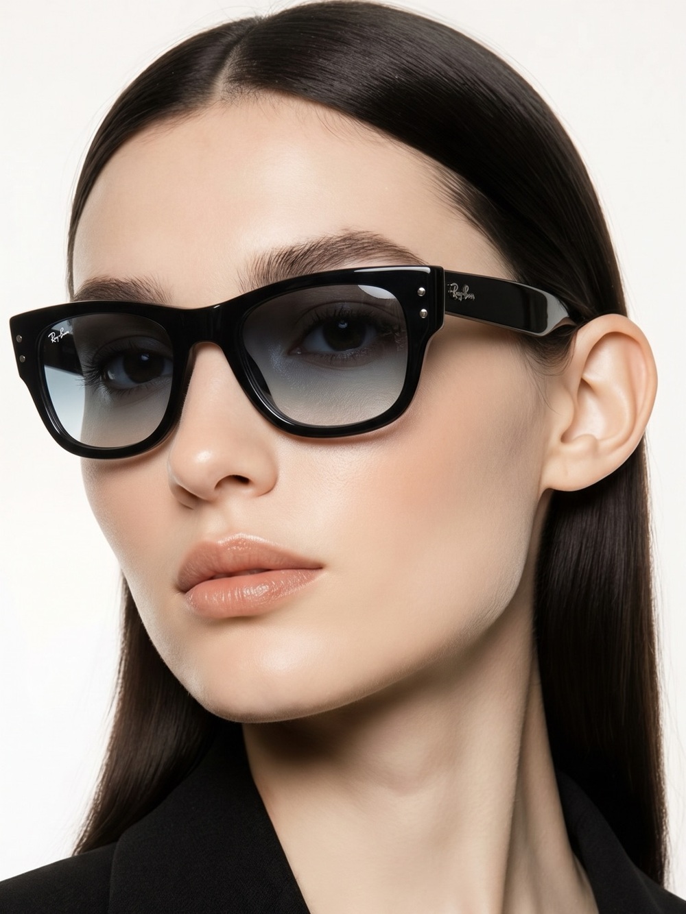 Ray-Ban NWT Authentic Unisex RB0840S Black Sunglasses with Blue Gradient Lenses.